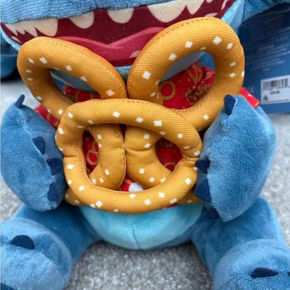 NWT Disney Stitch Plush Toy with Pretzel Stitch attacks snacks limited - Picture 2 of 11